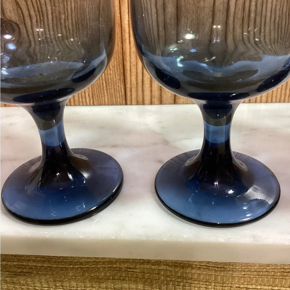 Vintage Libbey Dusky Blue Stemmed Goblet Set of 4